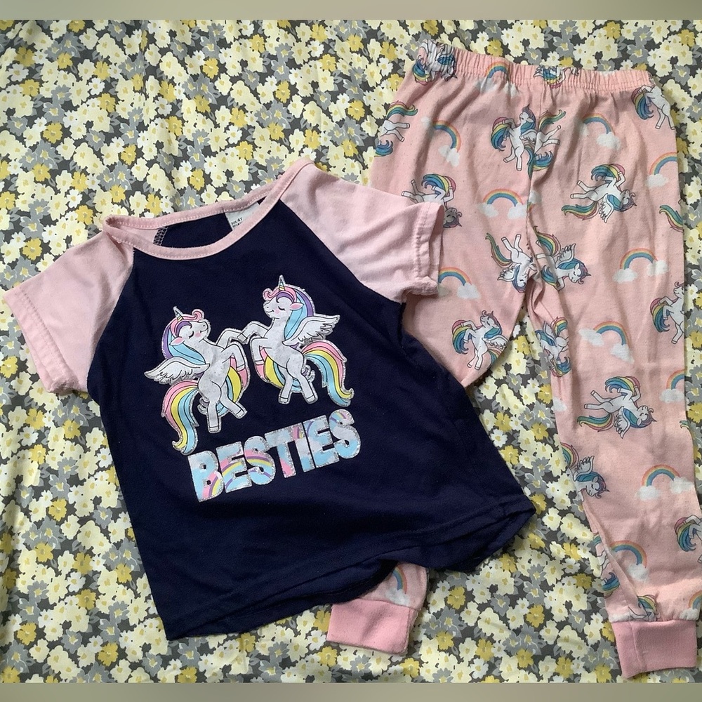 Kids Navy & Pink Unicorn 'Besties' Pajama Set